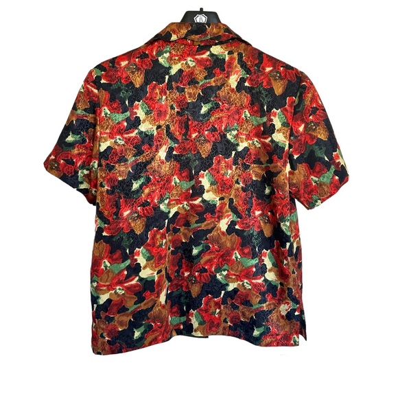Vintage EJHarper Red Floral Scallop Neckline Button Down Size 8 - Picture 3 of 7